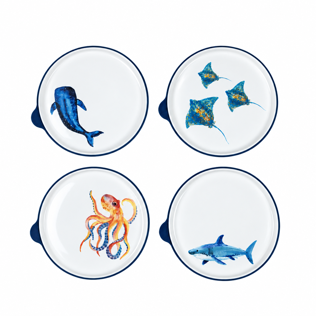 Four plates on a plain white background