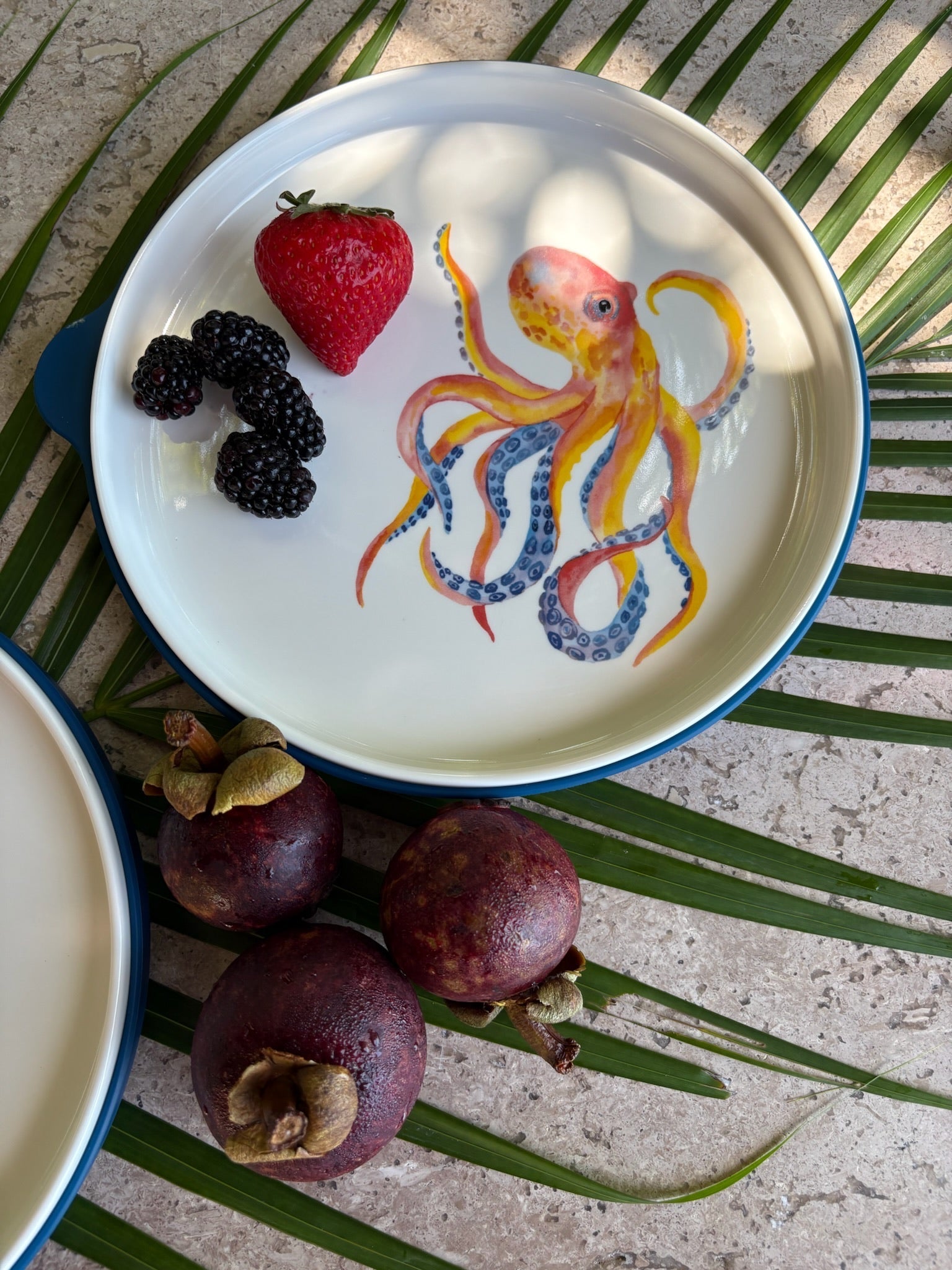 Octopus Kids' Dinnerware Set, octopus plate shown with fruit