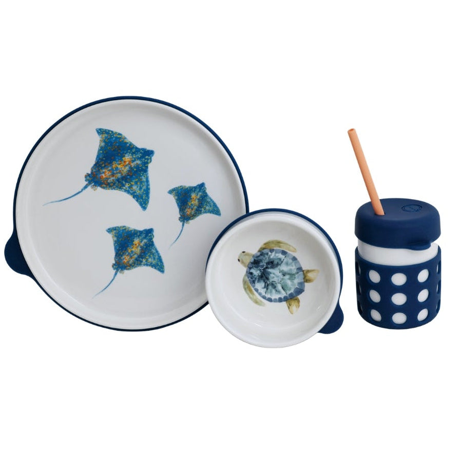 Ceramic Manta Ray and turtle plate set for kids