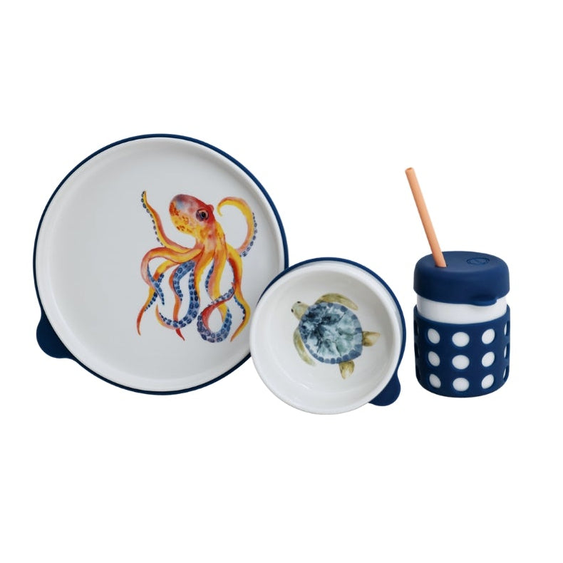 Ceramic Plates  for kids with Octopus and turtle 